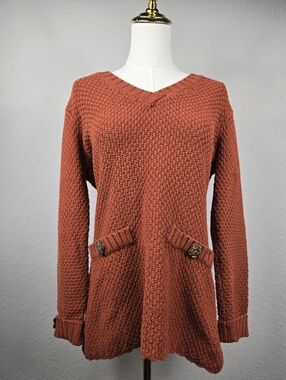 Anthropologie Willow Women's V-Neck Long Sleeve Cotton Sweater Rust Color Size S